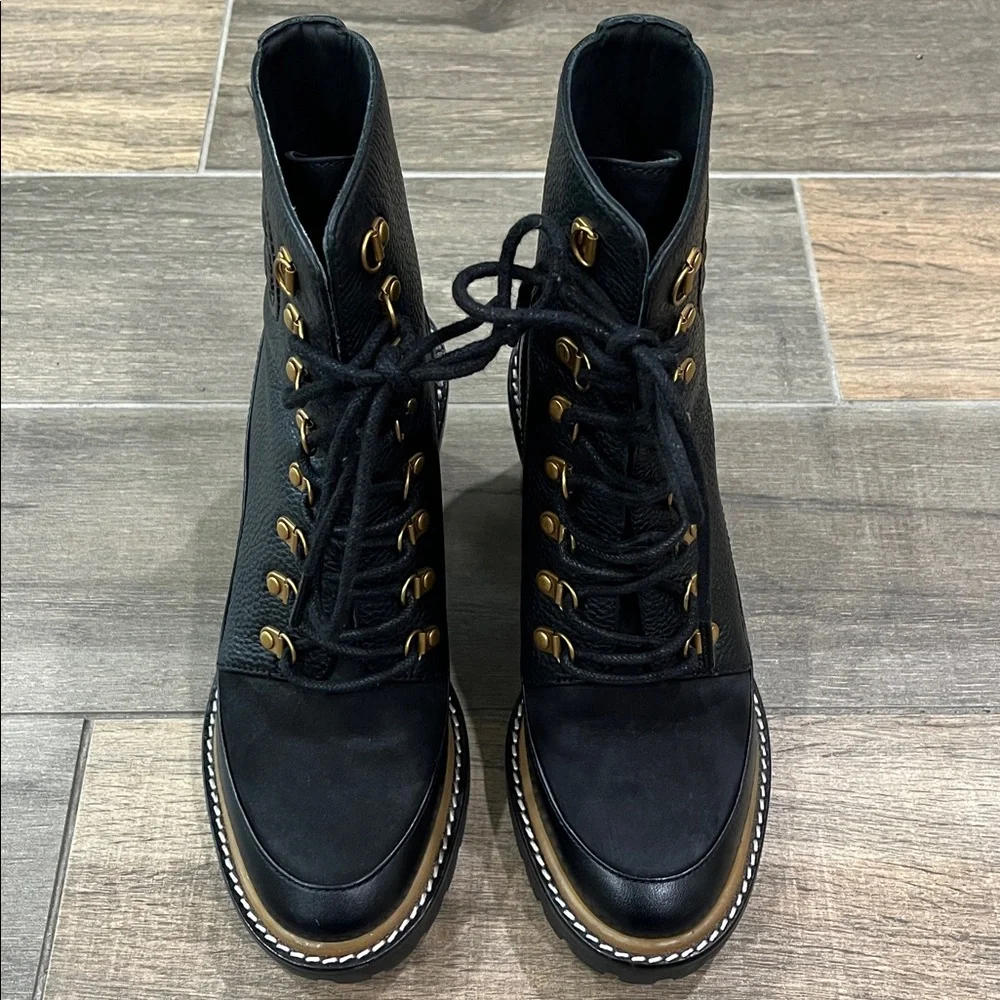 NEW Tory Burch Miller Mixed Materials Lug Sole Boot Black Size 6